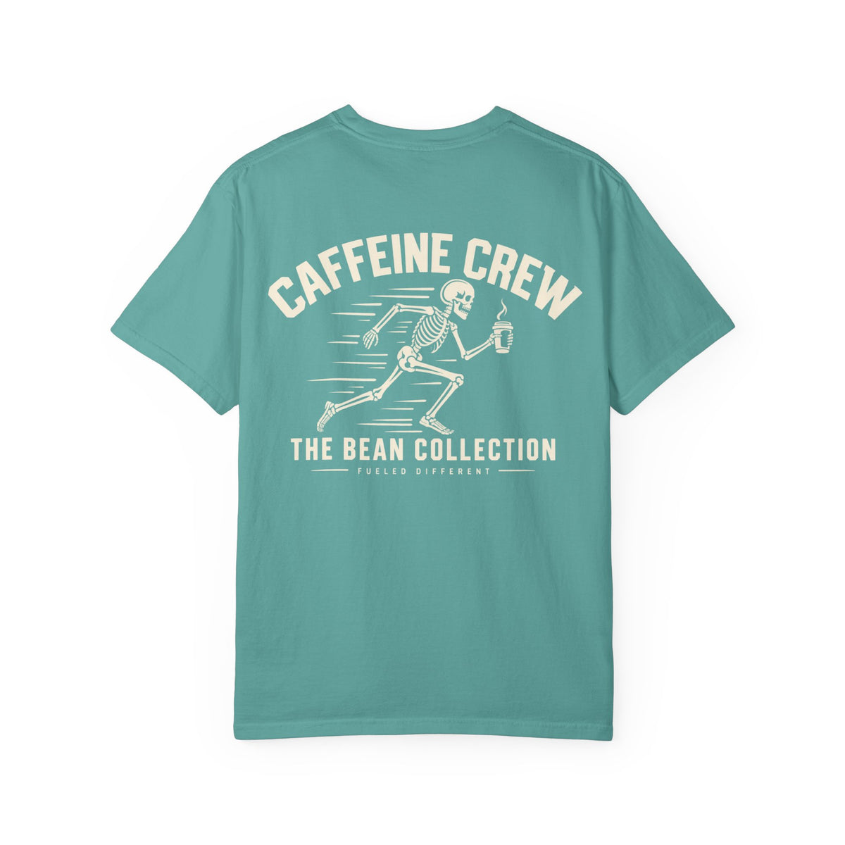Caffeine Crew T-Shirt — Retro Skeleton Coffee Tee (The Bean Collection)