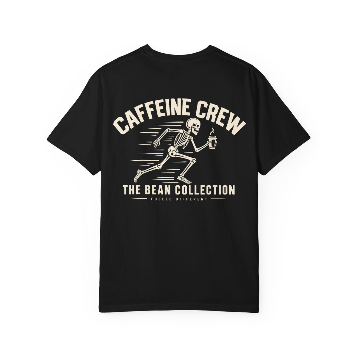 Caffeine Crew T-Shirt — Retro Skeleton Coffee Tee (The Bean Collection)