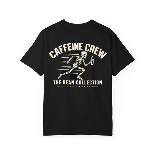 Caffeine Crew T-Shirt — Retro Skeleton Coffee Tee (The Bean Collection)