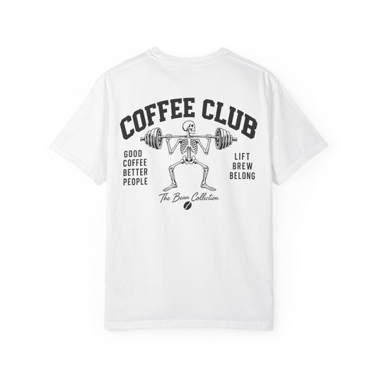 Coffee Club T-Shirt — 'Coffee Club' Skeleton Weightlifter Graphic Tee
